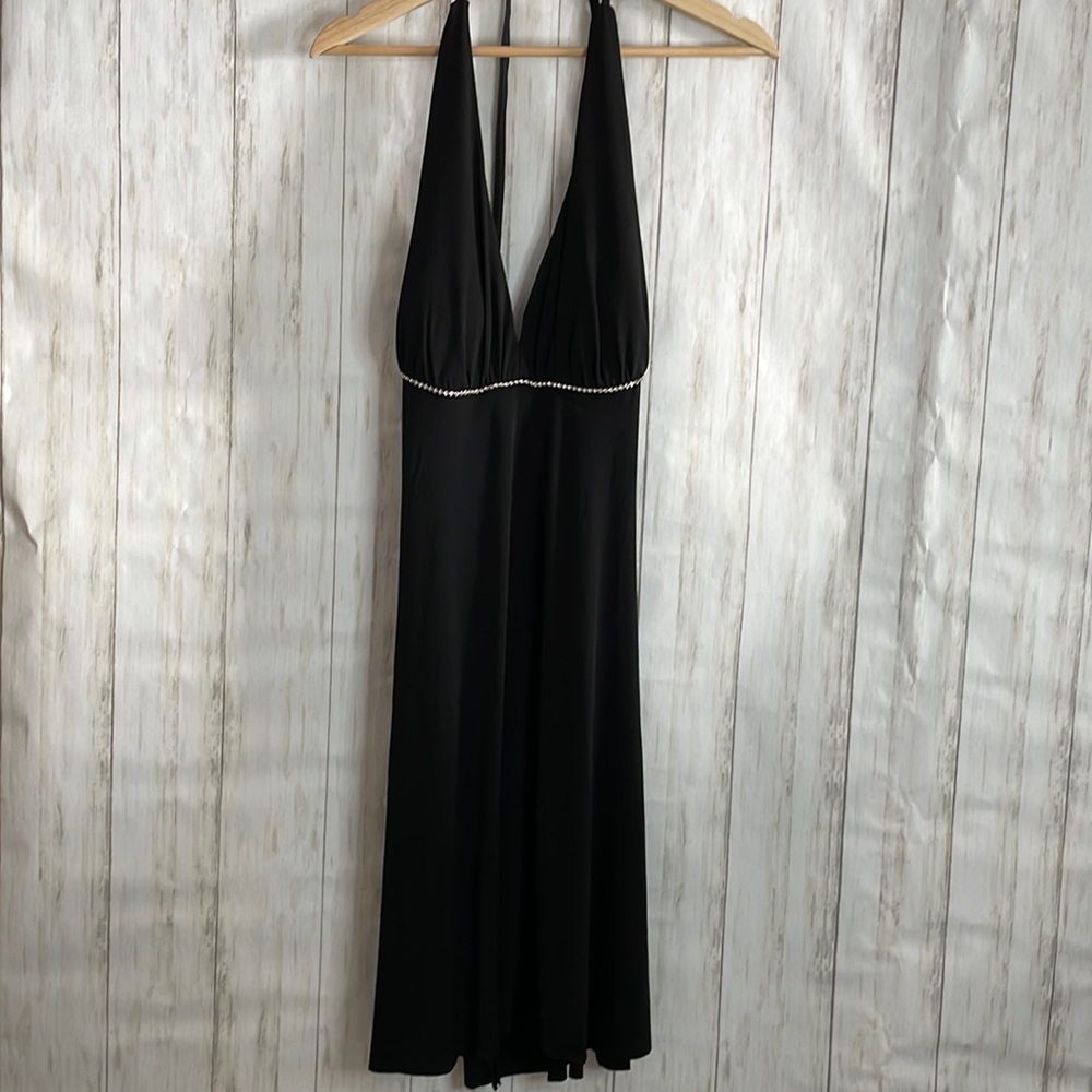 Black halter dress with rhinestones